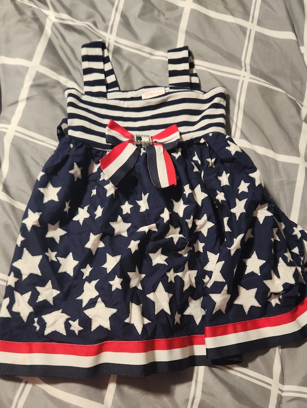 Youngland Navy Star & Stripe Sundress with Red-White Bow